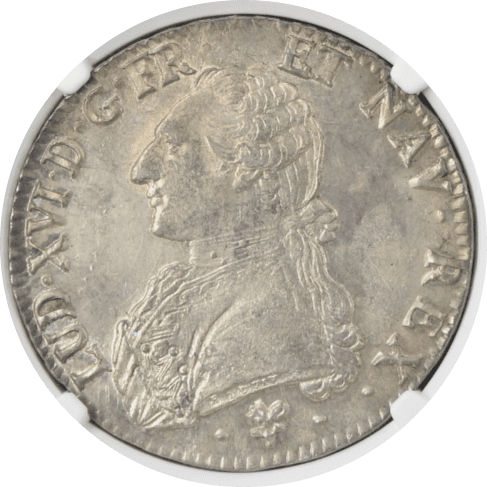 【MS63】1789年 フランス ルイ16世 エキュ銀貨(表)