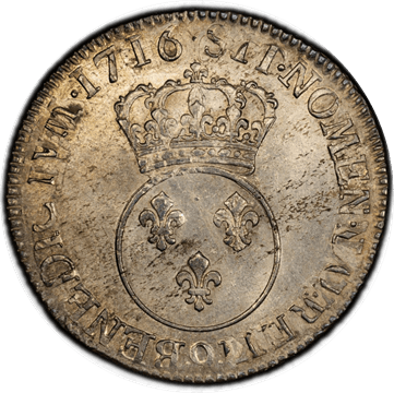 【MS61】1716年 フランス ルイ15世 エキュ銀貨(裏)