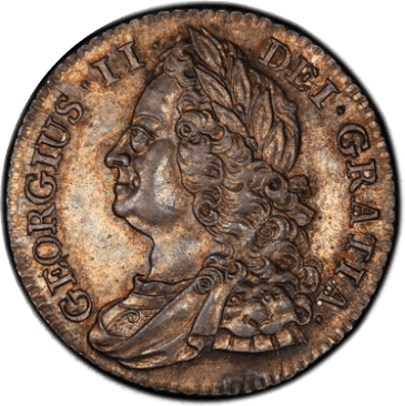 【MS64】1743年 イギリス ジョージ2世 シリング 銀貨(表)