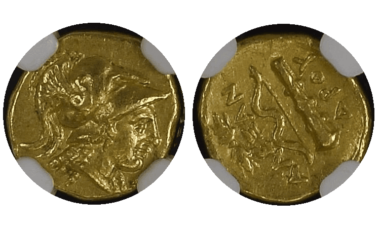 【Ch XF 5/5 4/5】紀元前336年?323年 古代マケドニア王国 アレクサンドロス3世 1/4スターテル金貨