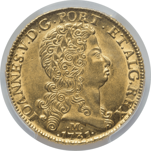 【MS63】1731年 ポルトガル領ブラジル ジョアン5世 12800レイス 金貨(表)