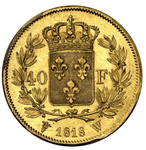【MS64】1818年 フランス ルイ18世 40フラン金貨(裏)