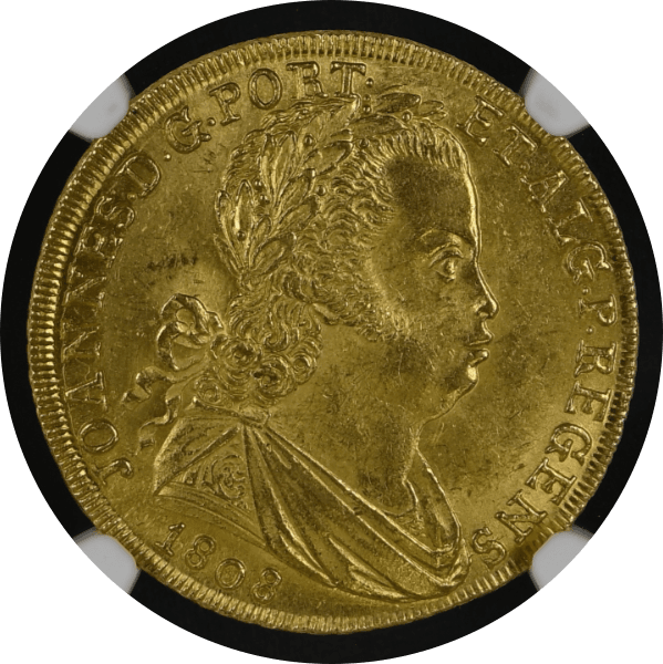 【MS64】1808年 ポルトガル ジョアン6世 1ぺカ(6400レイス) 金貨(表)