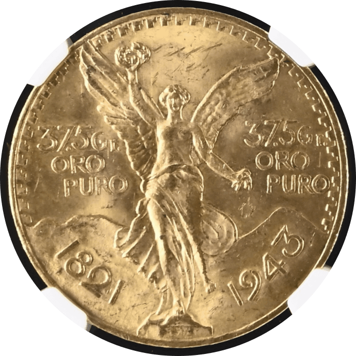 【MS63】1943年 メキシコ 勝利の女神 50ペソ金貨(表)