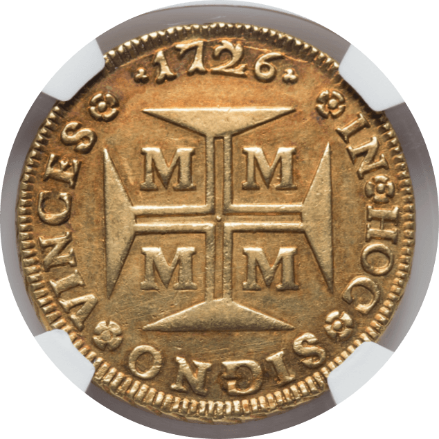 【AU58】1726年 ブラジル 20000レイス金貨(裏)