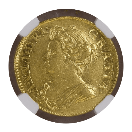 【MS61+】1714年 イギリス アン女王 ギニー金貨(表)