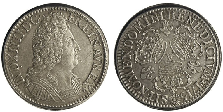 【AU55】1715年 フランス ルイ14世 エキュ銀貨