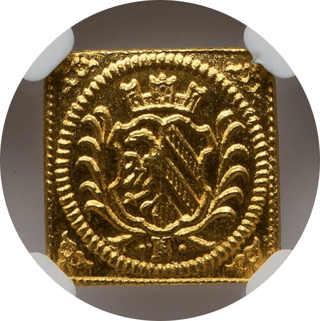 【MS65】1700年 神聖ローマ帝国 ドイツ ニュルンベルク 角ラムダカット(Klippe) 1/4ダカット金貨(裏)