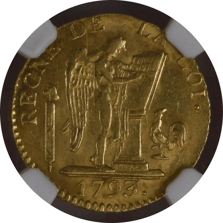 【MS63】1793年 フランス 第一共和国 ルイ16世 ルイドール(24リーブル)金貨(表)