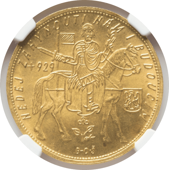 【MS65】1932年 チェコスロバキア 5ダカット金貨(表)