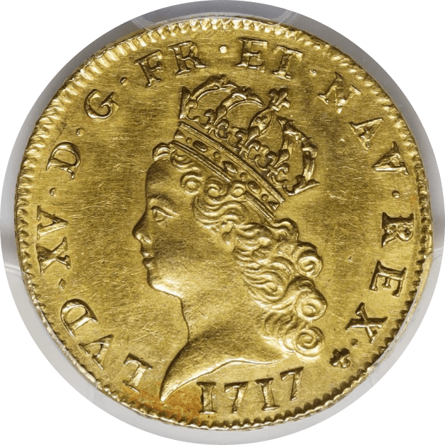 【AU58】1717年 フランス ルイ15世 ルイドール金貨(表)