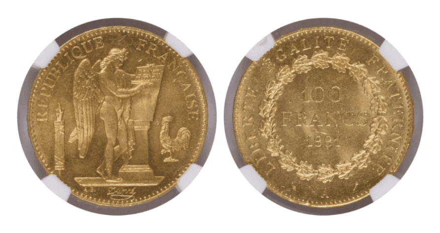 【MS65+】1881年A フランス エンジェル 100フラン金貨