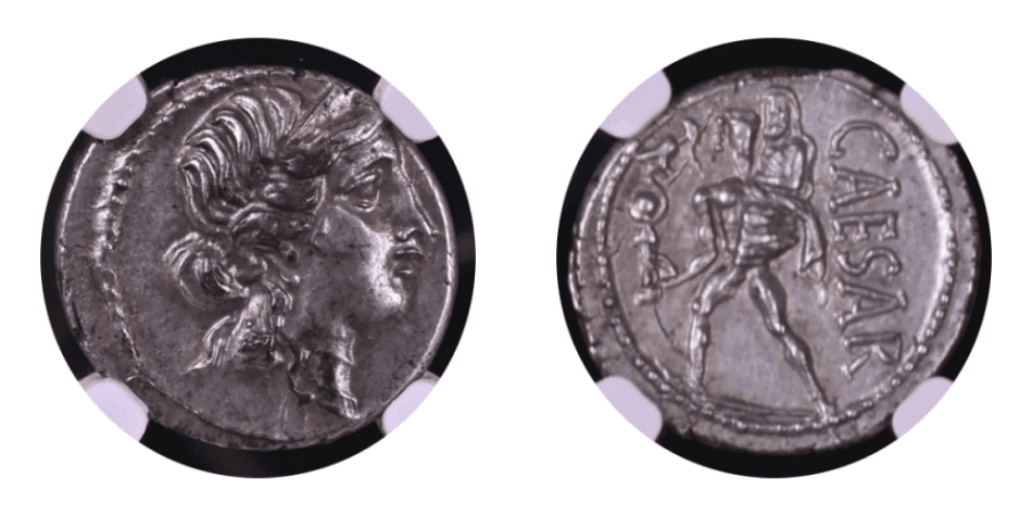 【Ch AU 4/5 4/5】紀元前44年頃 古代ローマ帝国 ユリウス・カエサル デナリウス銀貨
