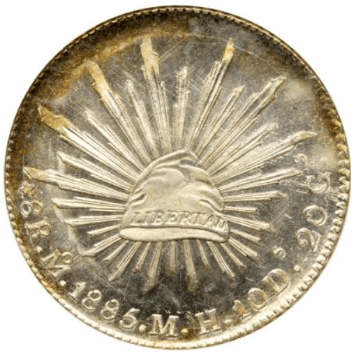 【MS65】1885年 メキシコ 8レアル銀貨(裏)