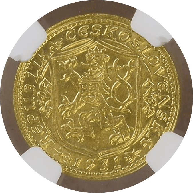 【MS64】1931年 チェコスロバキア 1ダカット金貨(裏)