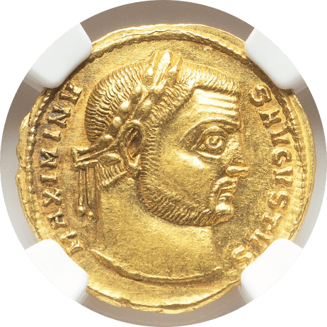 【MS★5/5 5/5】310年〜313年 古代ローマ帝国 マクシミヌス2世 アウレウス金貨(表)