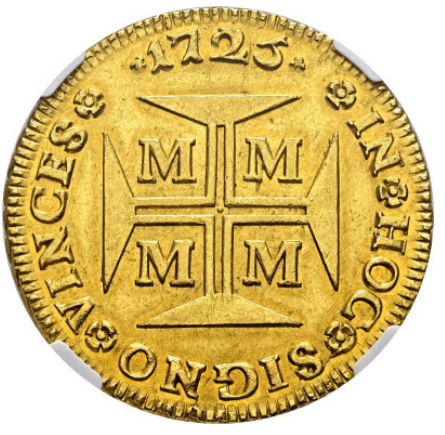 【AU58】1725年 ポルトガル領ブラジル ジョアン5世 20000レイス金貨(裏)