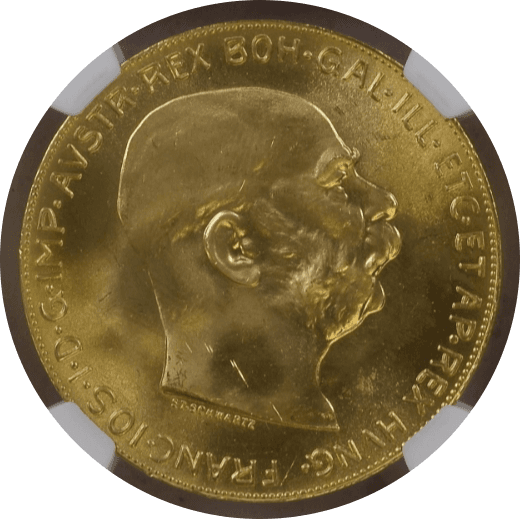 【MS65】1915年 オーストリア フランツ・ヨーゼフ1世 リストライク 100コロナ金貨(表)