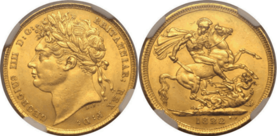 【MS62+】1822年 イギリス ジョージ4世 1ソブリン金貨