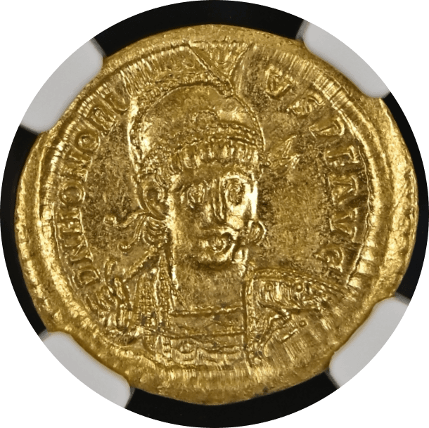 【MS 5/5 4/5】393年〜423年 西ローマ帝国 ホノリウス帝 ソリダス金貨(表)