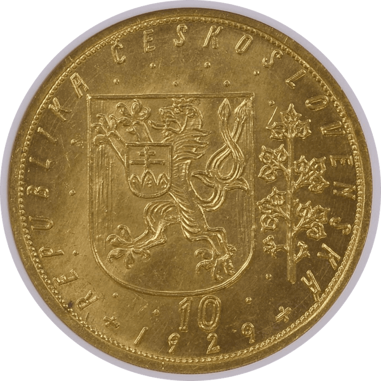 【MS64】1929年 チェコスロバキア 10ダカット トレード金貨(裏)