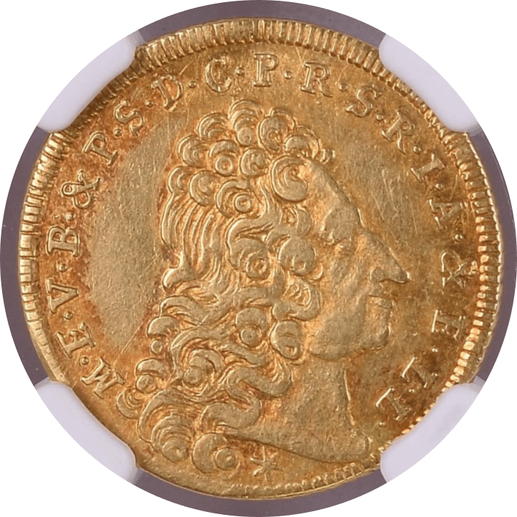 【AU50】1721年 神聖ローマ帝国 ドイツ ババリア(バイエルン) マキシミリアン2世エマヌエル 1/2マクシミリアンドール金貨(表)