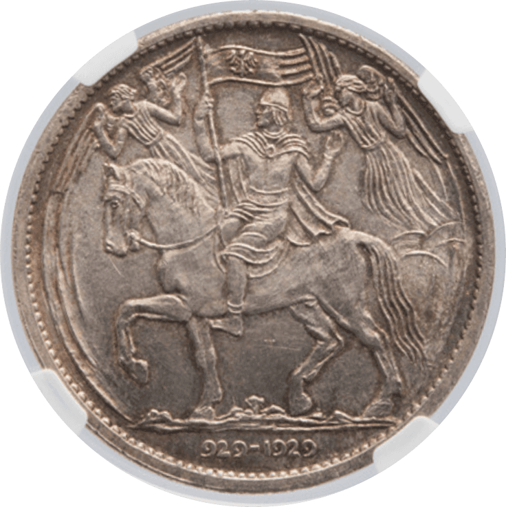 【MS67】1929年 チェコスロバキア キリスト教伝来 1000周年記念 10ダカット銀貨(裏)