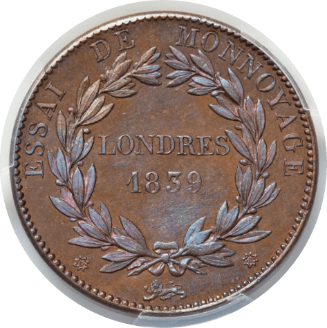 【SP65 BN】1839年 フランス フィリップ1世 試鋳貨 1デシーム銅貨(裏)