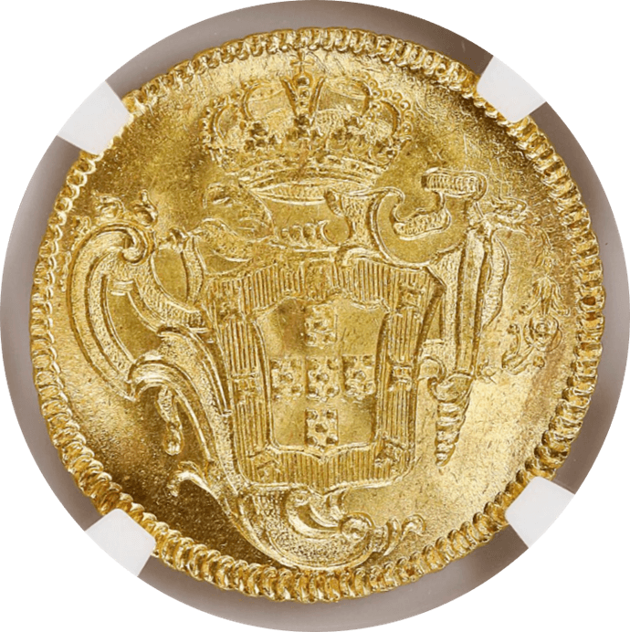 【MS64】1757年 ポルトガル領ブラジル ジョゼ1世 6400レイス 金貨(裏)
