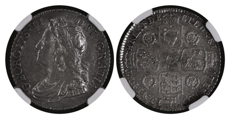 【AU58】1741年 イギリス ジョージ2世 1シリング銀貨