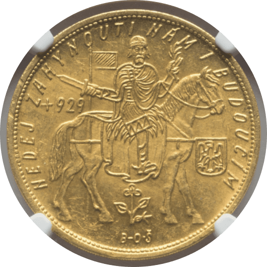 【MS63】1934年 チェコスロバキア 5ダカット金貨(表)