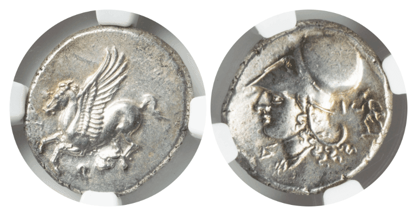 【Ch AU 4/5 4/5】紀元前4世紀 古代ギリシア コリントス スターテル銀貨