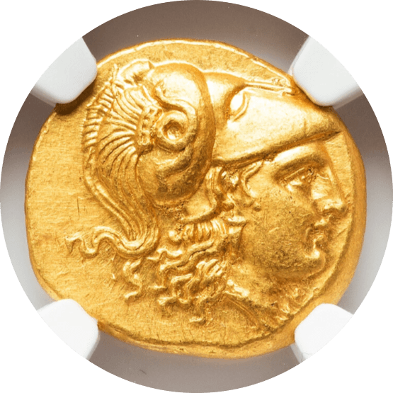 【MS 5/5 4/5 Fine Style】紀元前336年〜323年 古代マケドニア アレキサンダー3世 スターテル金貨(表)