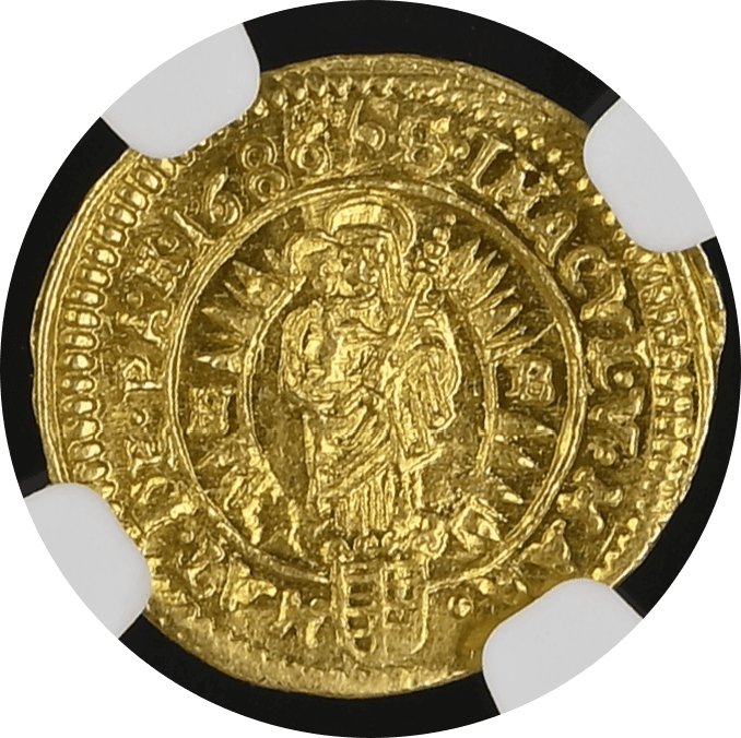 【MS64】1686年 神聖ローマ帝国 ハンガリー レオポルト1世 1/6ダカット金貨(裏)
