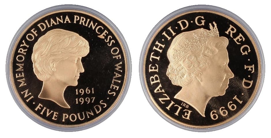 【PR69 DEEP CAMEO】1999年 イギリス ダイアナ追悼 5ポンド金貨