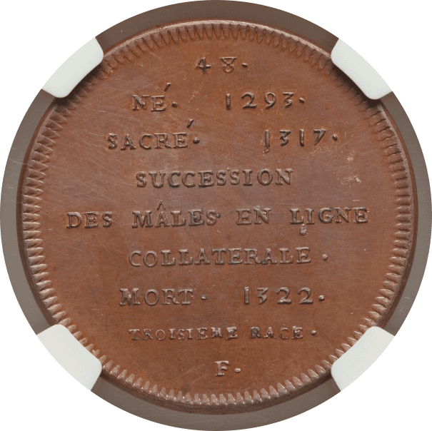 【MS66 BN】1830年?1848年 フランス フィリップ5世(在位1293年?1322年)銅メダル(裏)