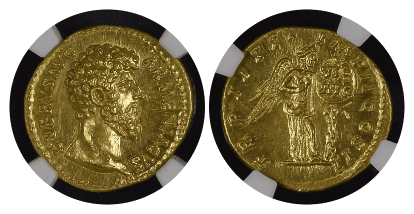 【Ch MS 5/5 5/5 Fine Style】161年〜169年 古代ローマ帝国 ルキウス・ウェルス帝 アウレウス金貨