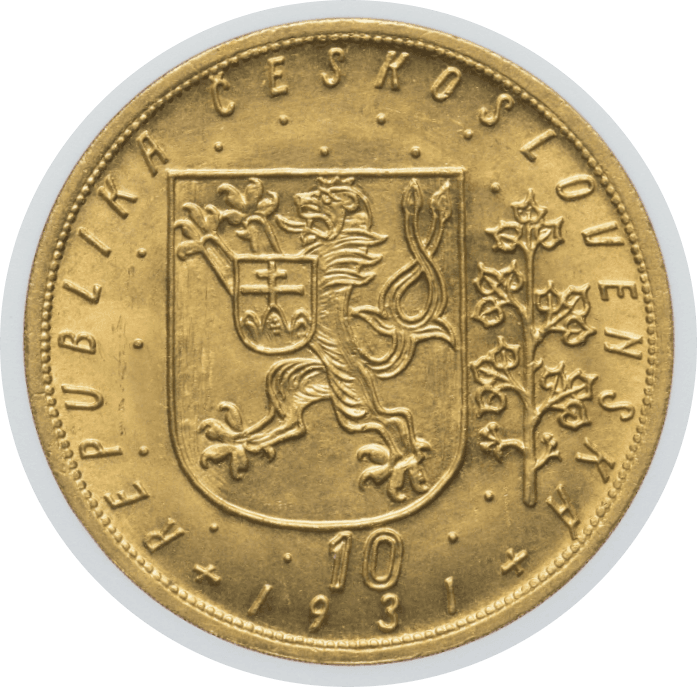 【MS64】1931年 チェコスロバキア 10ダカット金貨(裏)