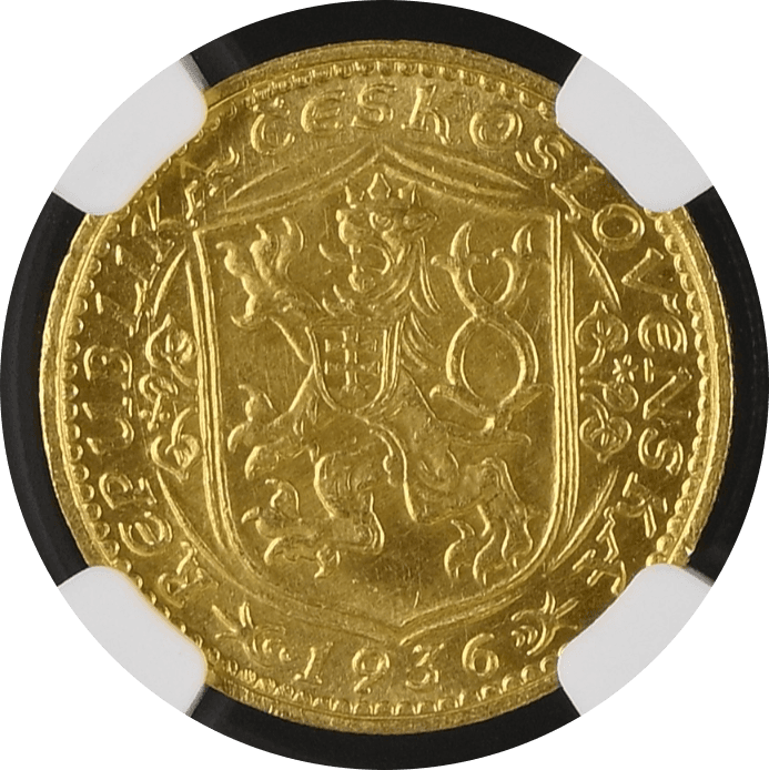 【MS66+】1936年 チェコスロバキア 1ダカット金貨(裏)