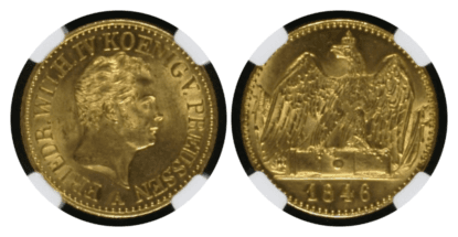 【MS64】1846年A ドイツ プロイセン王国 フリードリヒ・ヴィルヘルム4世 2フリードリヒ・ドール金貨(表)