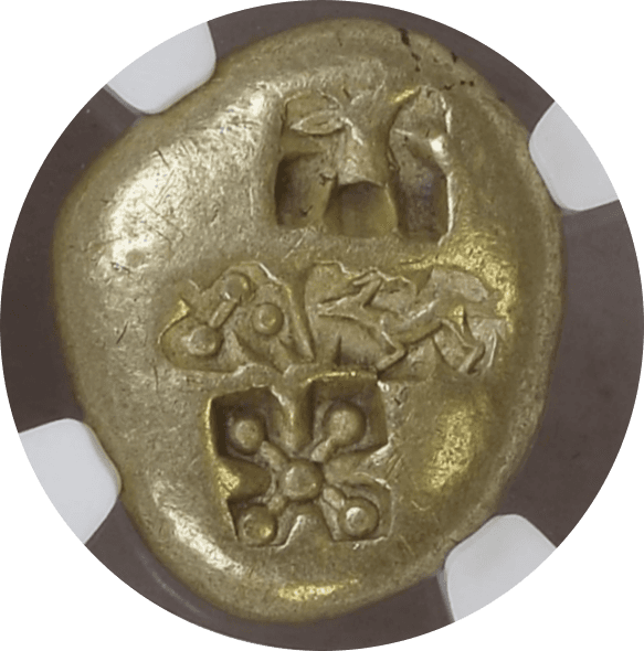 【Ch F 5/5 4/5】紀元前600年〜550年 古代ギリシア イオニア国 ミレトス スターテル琥珀金(エレクトラム)貨(裏)