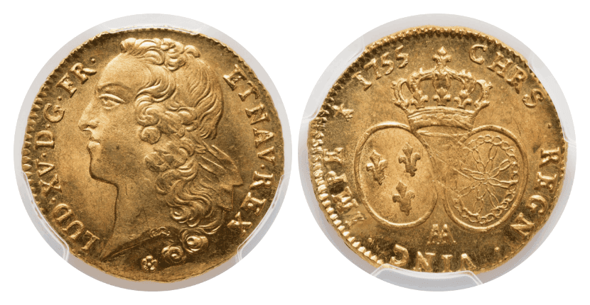 【MS64】1755年 フランス ルイ15世 2ルイドール 金貨