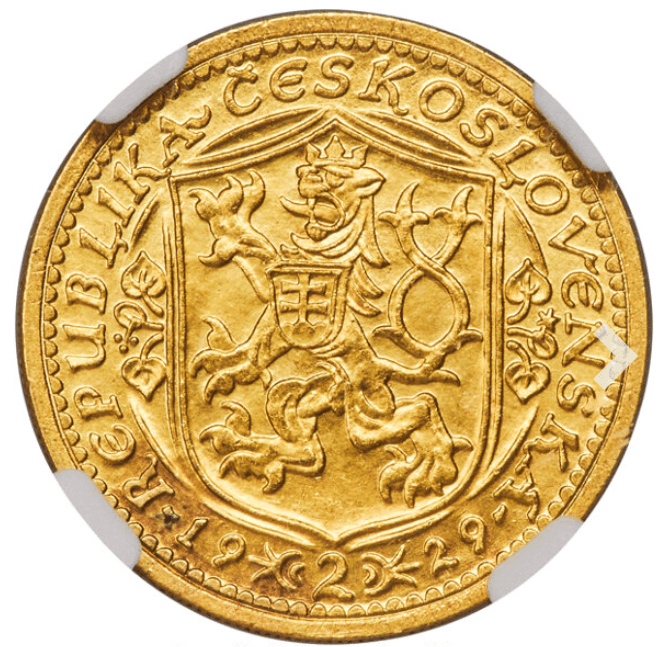 【MS 65】1929年 チェコスロバキア 2ダカット金貨(裏)