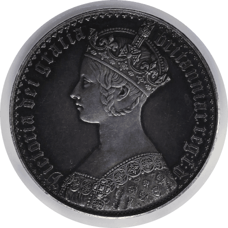 【PR61】1847年 イギリス ヴィクトリア女王 ゴチッククラウン銀貨 アンデシモエッヂ(表)