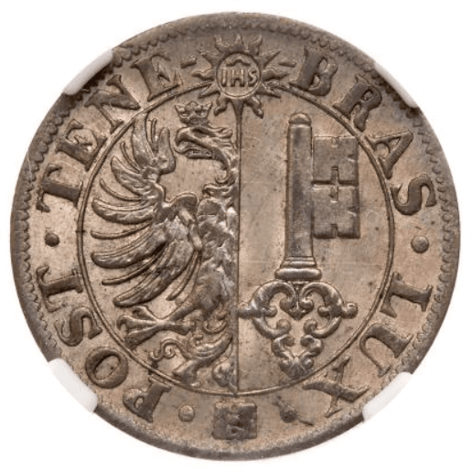 【MS64】1839年 スイス ジュネーブ 10サンチーム ビロン貨(表)