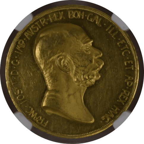 【PF61】1908年 オーストリア 雲上の女神 皇位60周年記念 100コロナ金貨(表)