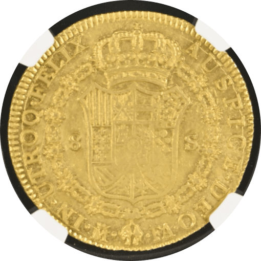 【AU58】1802年 スペイン カルロス4世 8エスクード金貨(裏)