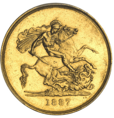 【MS61】1887年 イギリス ヴィクトリア女王 ジュビリーヘッド 5ポンド金貨(裏)