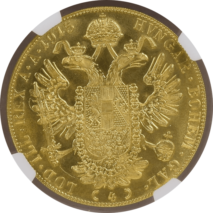 【MS66】1915年 オーストリア フランツ・ヨーゼフ1世 リストライク 4ダカット金貨(裏)