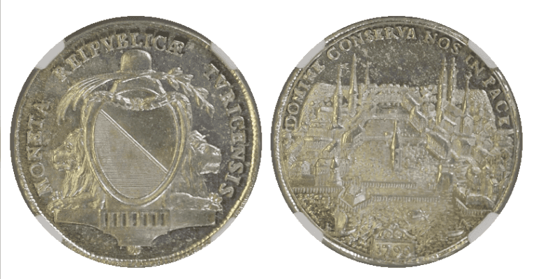 【MS64 PL】1790年 スイス チューリッヒ都市景観 ターラー銀貨